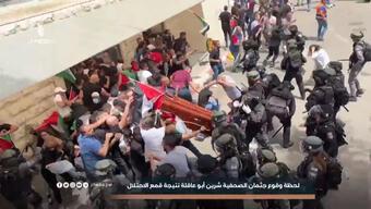 İsrail güçleri müdahale etti, Filistinli gazetecinin tabutu yere düştü