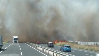 İstanbul-Tekirdağ yolunda yangın! Sürücüler zor anlar yaşadı