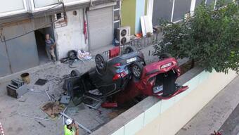 Ataşehir'de ölçüm sırasında gaza basan sürücü, otomobille ikinci kattan düştü
