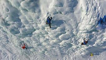 Sporcuların ilgi odağı buz duvarı dron ile görüntülendi