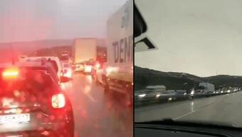Ankara- Kırıkkale Otoyolu'nda sel trafiği durdurdu