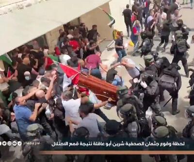 İsrail güçleri müdahale etti, Filistinli gazetecinin tabutu yere düştü
