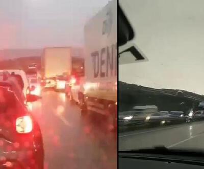 Ankara- Kırıkkale Otoyolunda sel trafiği durdurdu