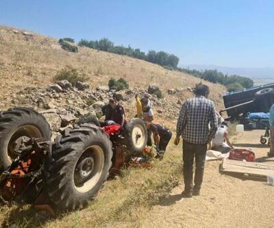 Devrilen traktördeki 3 kişi yaralandı