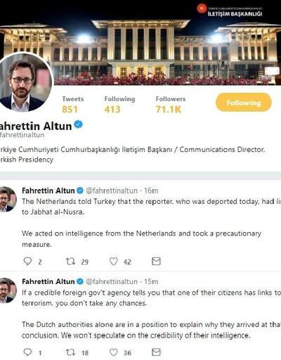 Fahrettin Altun: Hollanda, vatandaşı gazetecinin El Nusra bağlantısı olduğunu söyledi