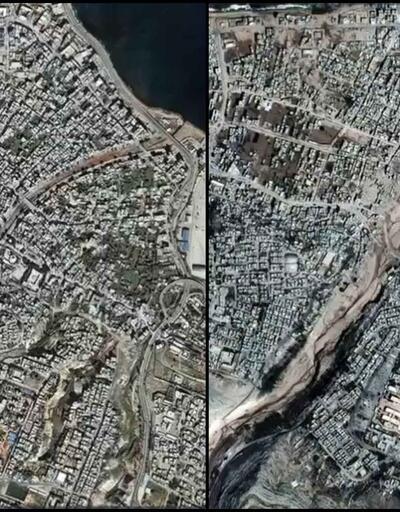 Sel felaketi öncesi ve sonrası: Dernedeki yıkımın boyutu uydu görüntülerinde