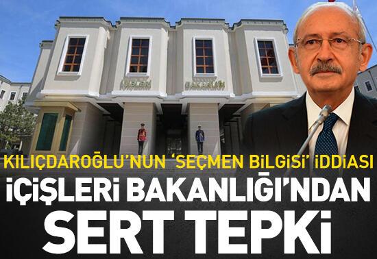 Kılıçdaroğlu'nun 'seçmen bilgisi' iddiasıİçişleri: Özür dilemezse suç duyurusunda bulunacağız