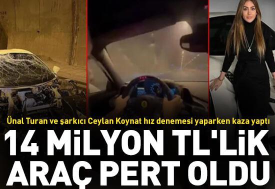 Ünal Turan ve şarkıcı Ceylan Koynat hız denemesi yaparken kaza yaptı! 14 milyon TL'lik araç pert oldu