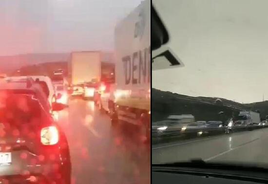Ankara- Kırıkkale Otoyolu'nda sel trafiği durdurdu
