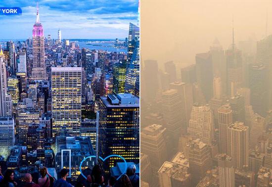 Duman altında kalan New York'un öncesi ve sonrası