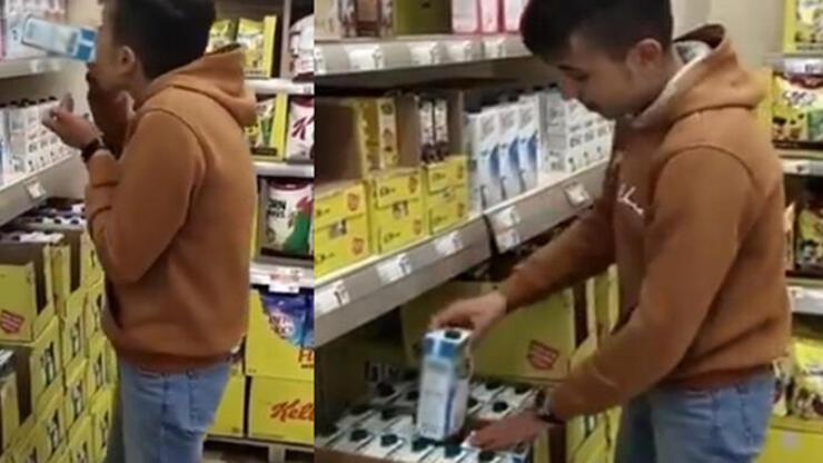 Marketteki sütleri içip, görüntülerini sosyal medyada paylaşan çocuk yakalandı