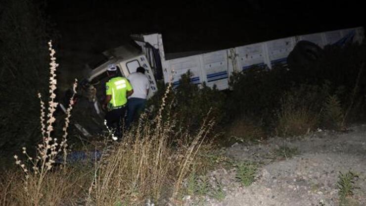 Şarampole devrilen kamyonun şoförü öldü