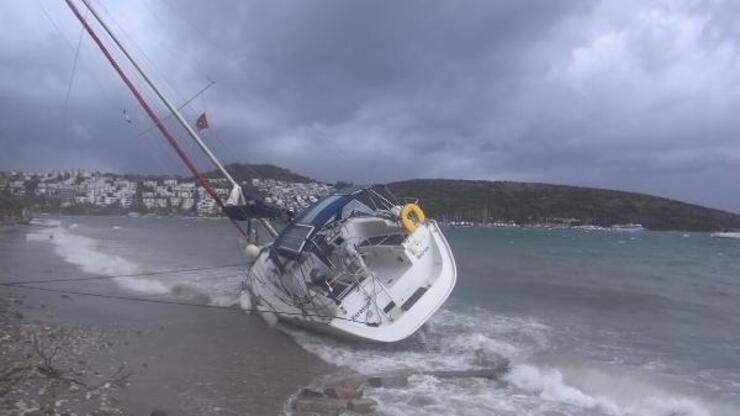 Bodrum'da fırtına: Yelkenli karaya oturdu