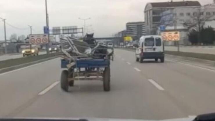 Bursa’da sürücüsüz at arabası trafiği birbirine kattı