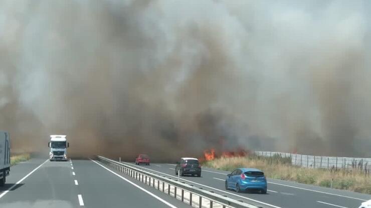 İstanbul-Tekirdağ yolunda yangın! Sürücüler zor anlar yaşadı