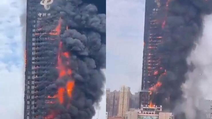 Çin'de korkutan yangın! 42 katlı binayı alevler sardı