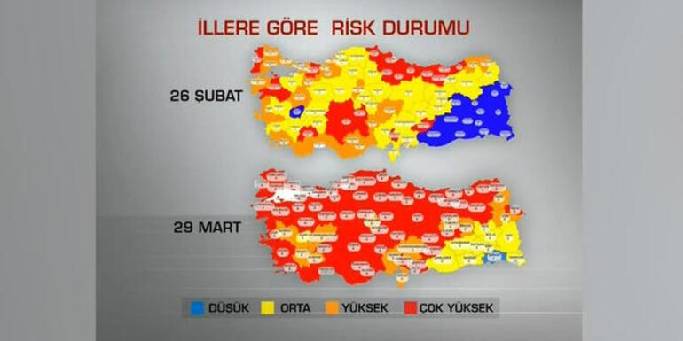 İl il koronavirüs risk haritası 31 Mart 2021 İllerin renk kodu haritası değişti mi Haftalık koronavirüs vaka sayıları artan, azalan iller
