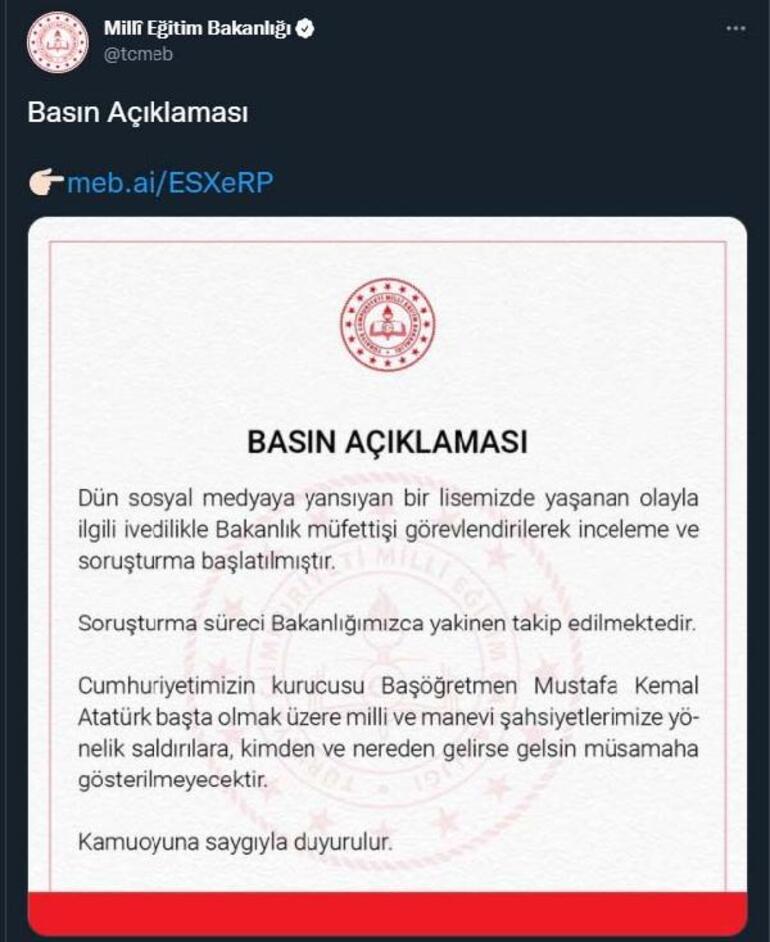 Lisede Atatürk posterine zarar verilmesine soruşturma