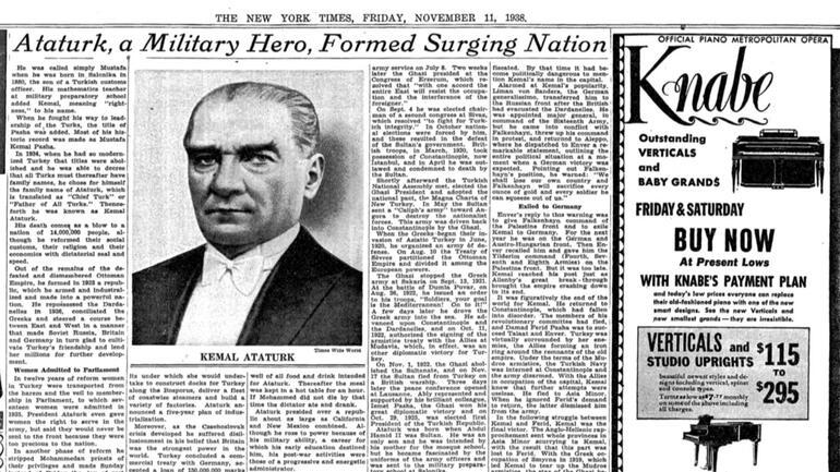10 Kasım 1938de dünya gazetelerinde manşet: Bir milleti ayağa kaldıran kahraman